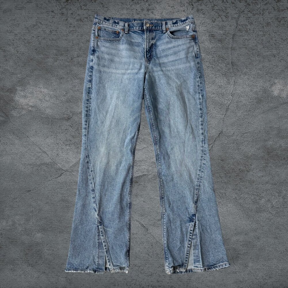 American Eagle 90's Bootcut Split Hem Jeans High Rise Stretch Size 12 Regular